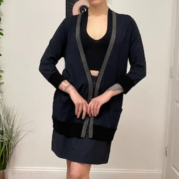 Bergdorf Goodman Pullover Front Zip Cardigan 3/4 Sleeve Size 16 Black - Picture 1 of 14
